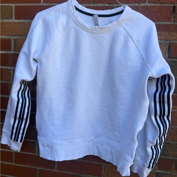 Athleta Tops - Athleta White Stripe Sleeve Pullover Sweatshirt Women’s Size M